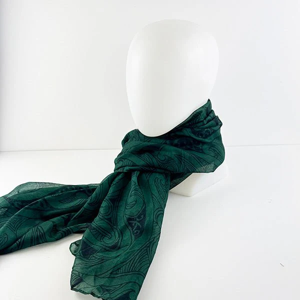 Forest Green Maori Tattoo Design Scarf or Sarong - Image 2