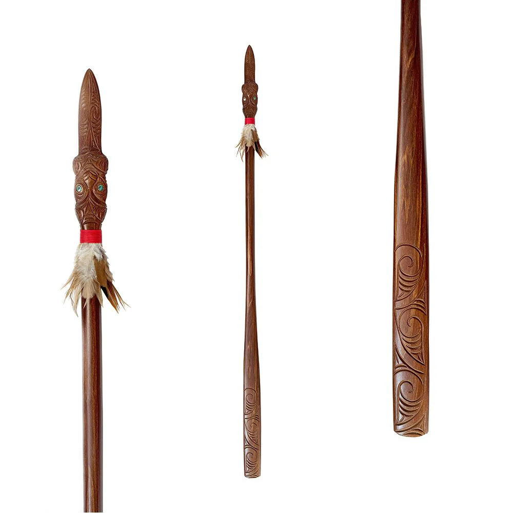 Full Size Maori Carved Taiaha on Stand - Image 4