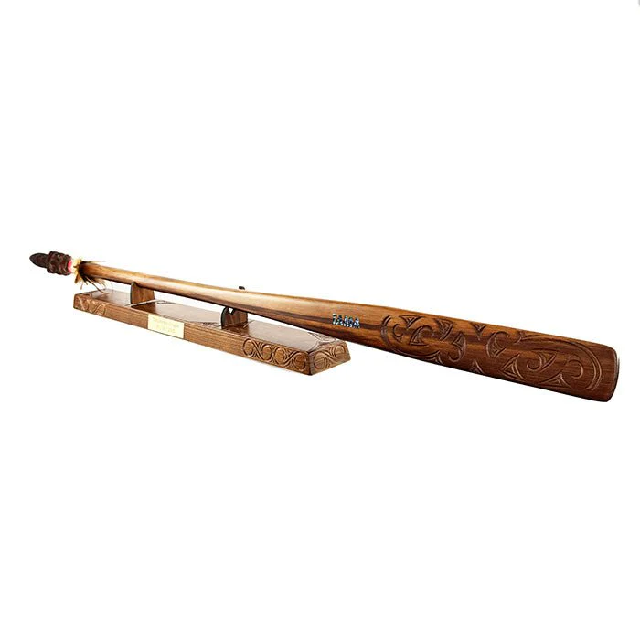 Full Size Maori Carved Taiaha on Stand - Image 6