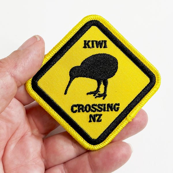 Fun Kiwi Crossing Road Sign Iron On Patch - Image 2
