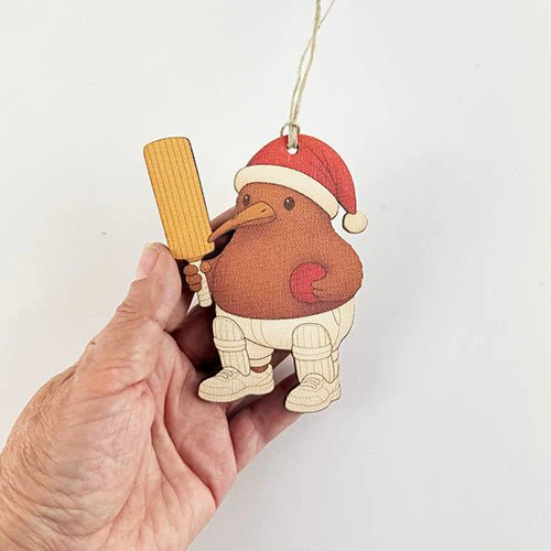 Fun Santa Kiwi Cricket Player Christmas Ornament - Image 3