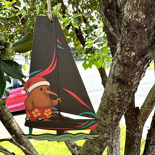 Fun Santa Kiwi Sailing Christmas Ornament - Image 2