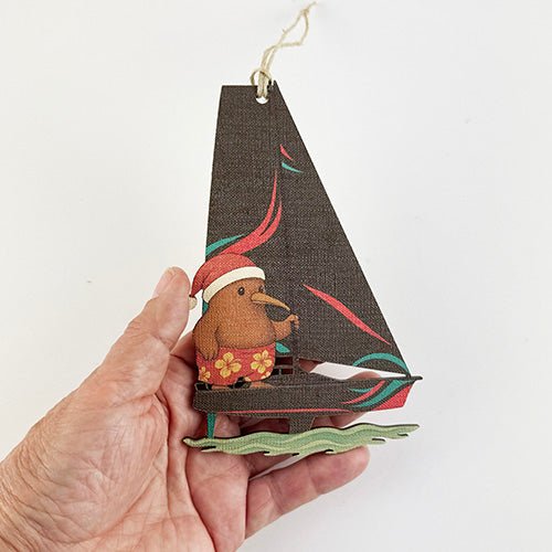 Fun Santa Kiwi Sailing Christmas Ornament - Image 3