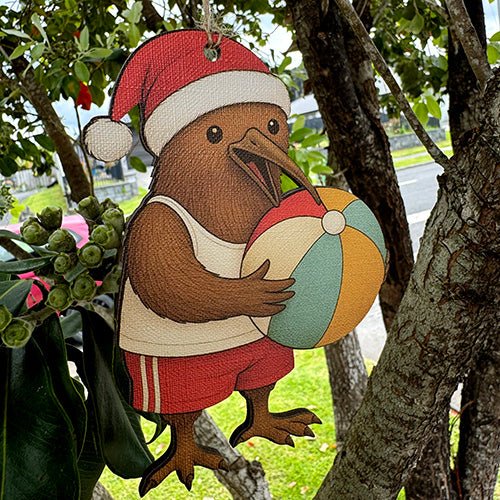 Fun Santa Kiwi with Beach Ball Christmas Ornament - Image 2