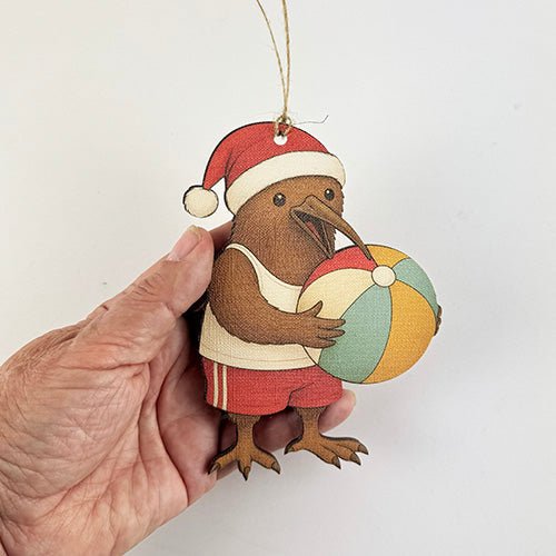 Fun Santa Kiwi with Beach Ball Christmas Ornament - Image 3