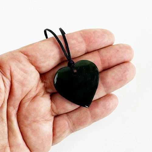 Genuine NZ Greenstone 30mm Heart Manawa Necklace - Image 3