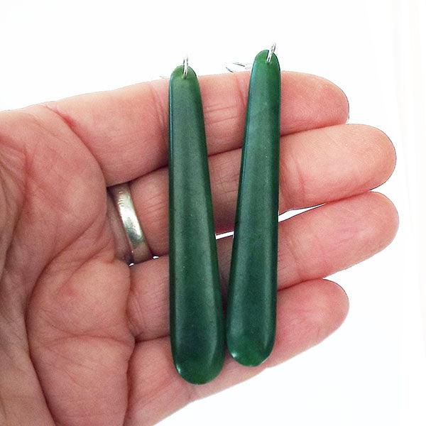 Genuine NZ Greenstone 7cm Earrings - Image 2