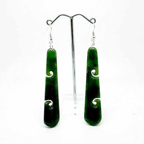 Genuine NZ Greenstone Drop Earrings with Cutout Koru