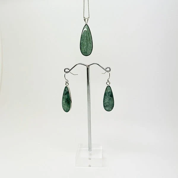 Genuine NZ Greenstone Drop Necklace and Earrings Set - Image 2