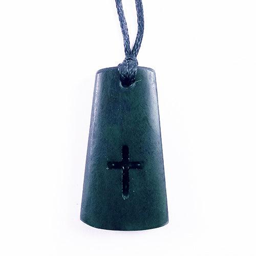 Genuine NZ Greenstone Drop Necklace with Cross - Image 3