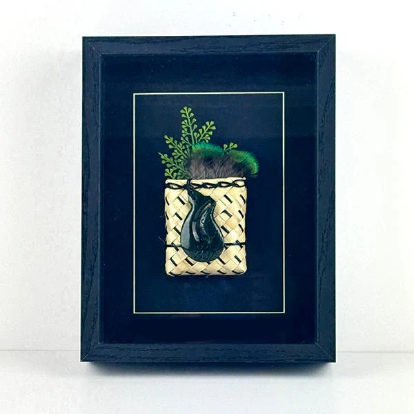 Genuine NZ Greenstone Textured Fish Hook Framed Wall Art