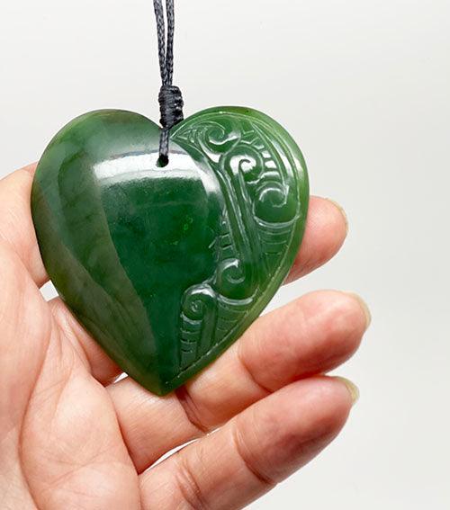 Genuine NZ Greenstone Heart Necklace with Carved Detail – Pounamu Pendant - Image 2