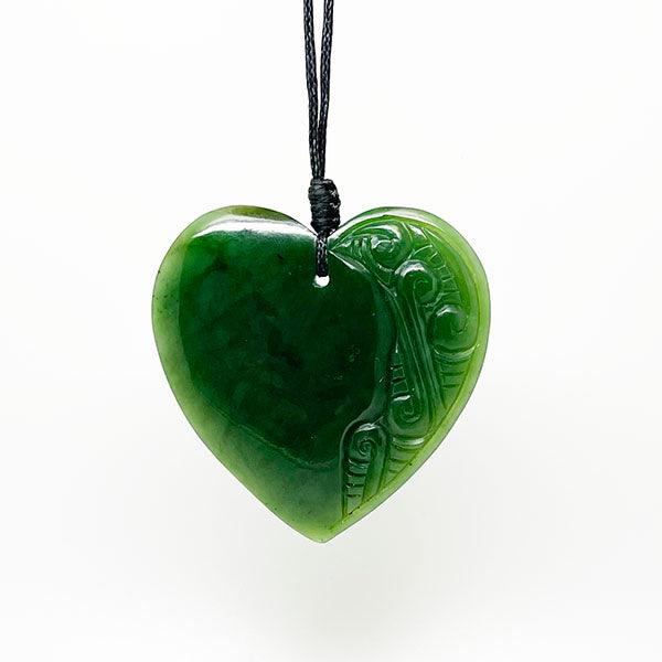 Genuine NZ Greenstone Heart Necklace with Carved Detail – Pounamu Pendant - Image 3