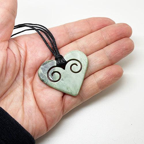Genuine NZ Greenstone Heart Necklace with Two Inner Koru - Image 4