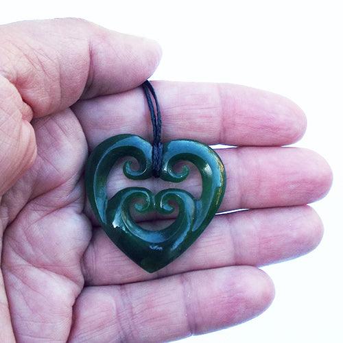 Genuine NZ Greenstone Double Heart Necklace with Koru – Maori Pendant - Image 4
