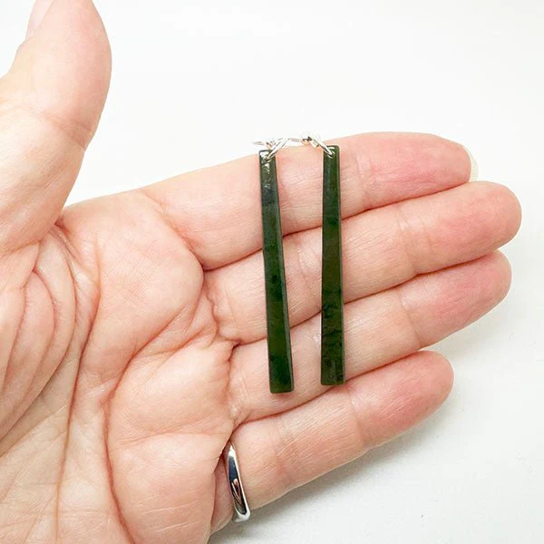 Genuine NZ Greenstone Matchstick Earrings - Image 2