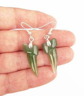 Genuine NZ Greenstone Shark Tooth Earrings - Image 2
