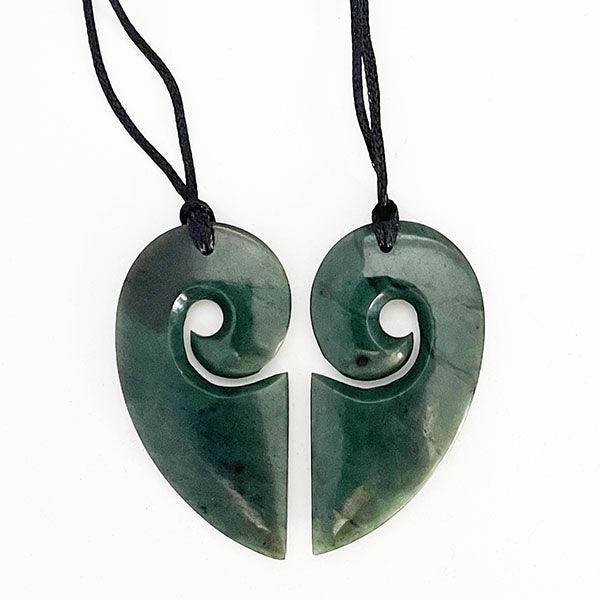 Genuine NZ Greenstone Split Heart Necklace