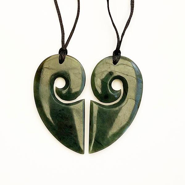 Genuine NZ Greenstone Split Heart Necklace - Image 2