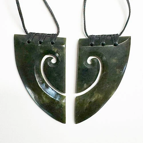 Genuine NZ Greenstone Split Heart Necklaces with Binding - Image 2