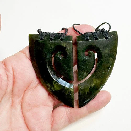 Genuine NZ Greenstone Split Heart Necklaces with Binding - Image 3