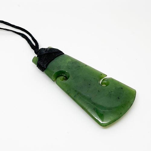 Genuine NZ Greenstone Toki Necklace with Koru and Carving - Image 4