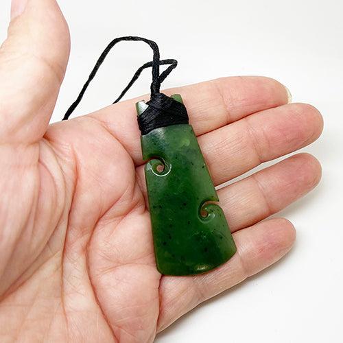 Genuine NZ Greenstone Toki Necklace with Koru and Carving - Image 6