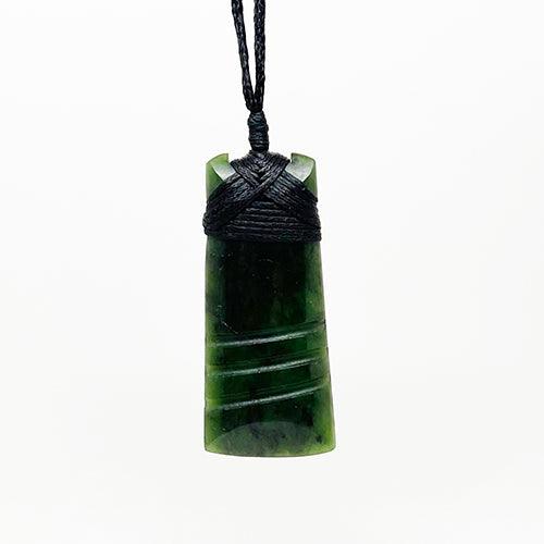 Genuine NZ Greenstone Toki Necklace with Carved Grooves
