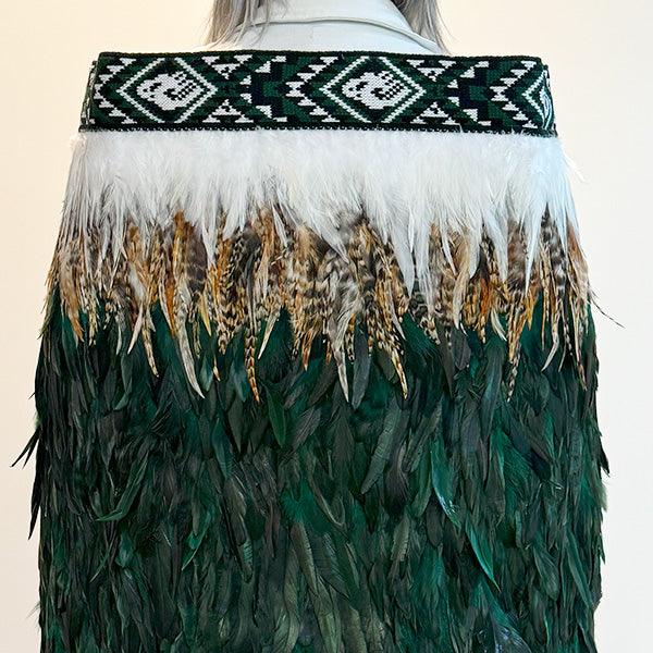 Gorgeous Forest Green Maori Korowai Cloak - Image 3