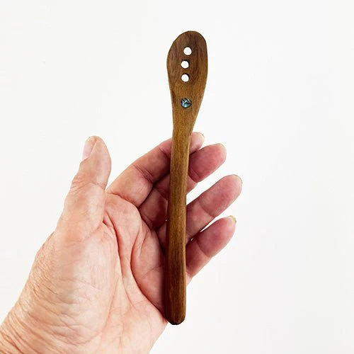 Hand Made Kauri and Paua Olive Spoon - Image 2