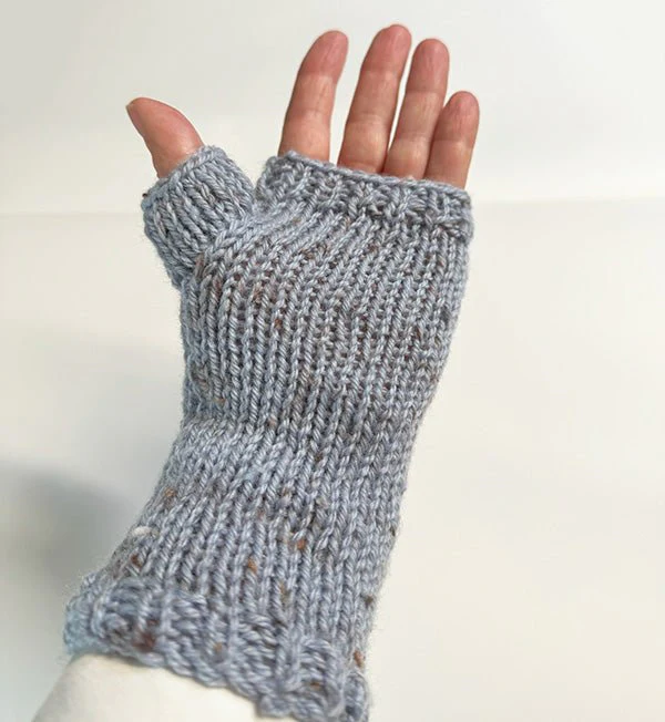 Handmade Grey Wool Fingerless Gloves with Pretty Flower Embroidery - Image 5