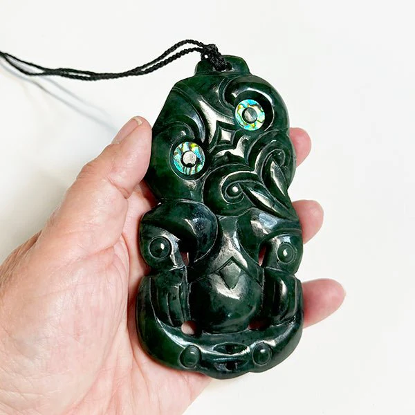 Huge 12cm Genuine NZ Greenstone Tiki Necklace - Image 2
