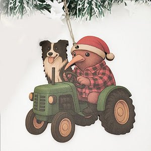 Kiwiana NZ Santa Kiwi on Tractor with his Dog Christmas Ornament