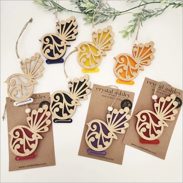 Koru NZ Fantail Bird Christmas Ornament - Image 4