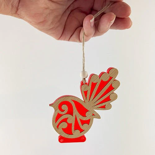 Koru NZ Fantail Bird Christmas Ornament - Image 7