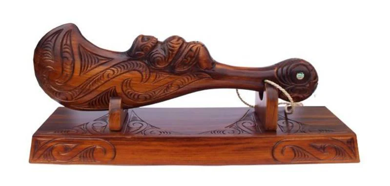 Large 46cm Carved Maori Wahaika on Stand
