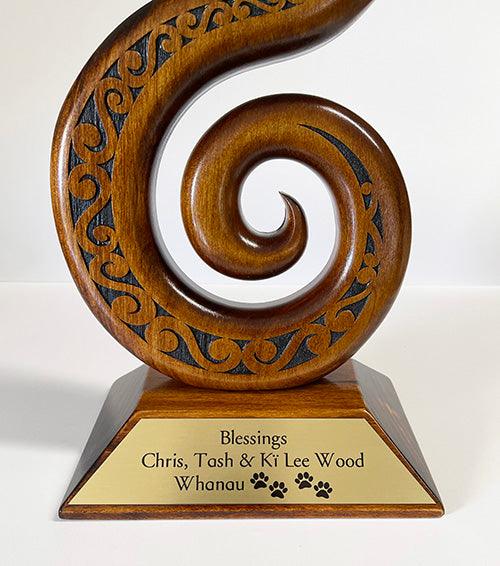 Large NZ Maori Carved Wooden Double Koru Trophy - Image 5