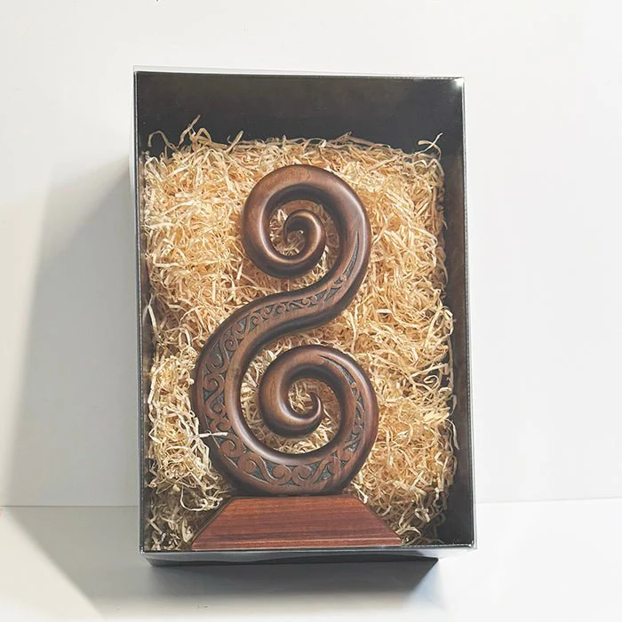 Large NZ Maori Carved Wooden Double Koru Trophy - Image 7