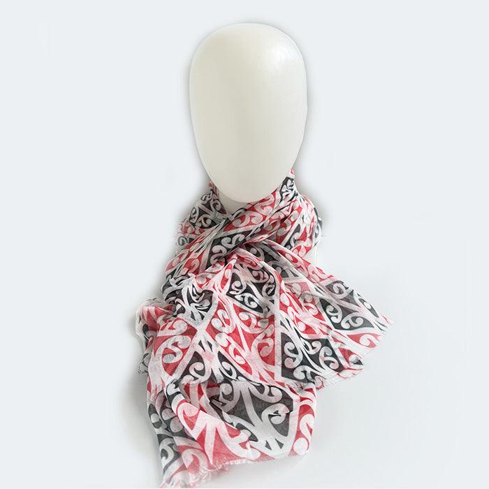 Lovely Red White and Black Kowhaiwhai Maori Scarf