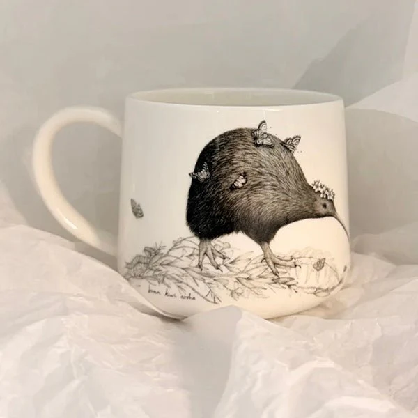 Lovely Walking With Aroha Mug - Kiwi Bird Design by local artist Katy Hayward
