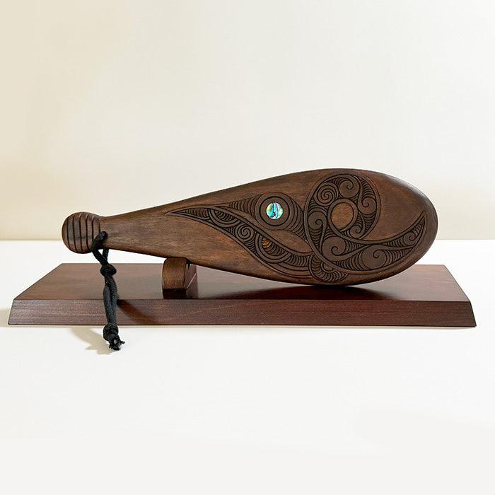 Mahogany Maori Patu with Koru Carving and Optional Stand - Image 2