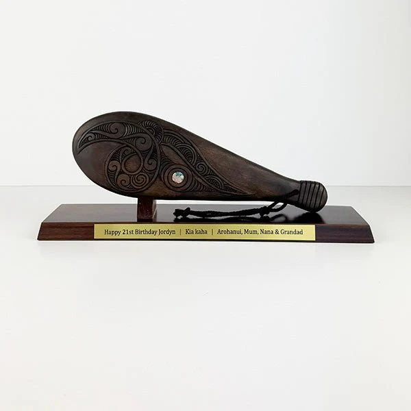 Mahogany Maori Patu with Koru Carving and Optional Stand - Image 3