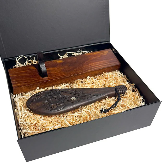 Mahogany Maori Patu with Koru Carving and Optional Stand - Image 4