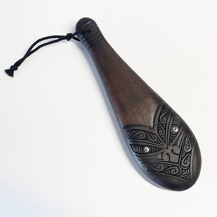 Mahogany Maori Patu with Stylised Wheku Face Carving and Optional Engraving and Gift Box - Image 2