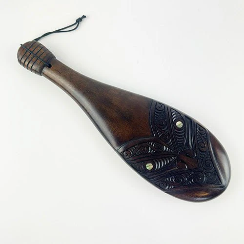 Mahogany Maori Patu with Stylised Wheku Face Carving and Optional Engraving and Gift Box - Image 3