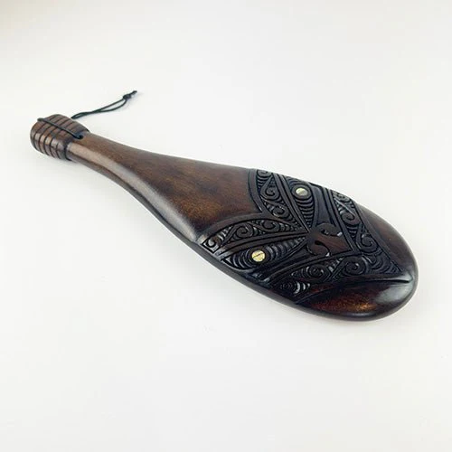 Mahogany Maori Patu with Stylised Wheku Face Carving and Optional Engraving and Gift Box - Image 6