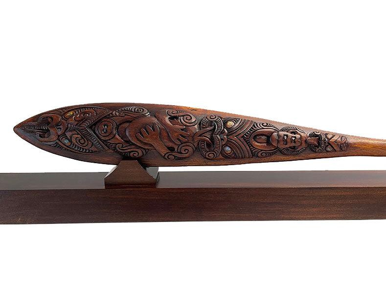 Mahogany Maori Waka Hoe Paddle with Optional Stand - Image 4