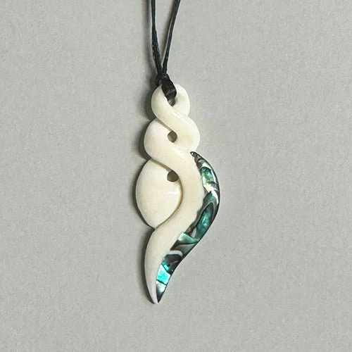 Maori Bone Double Twist Necklace with Paua Tail - Image 3