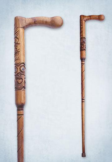 Maori Carved Walking Stick with Handle - Image 3