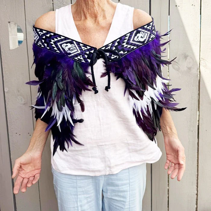 Maori Korowai Cape in Purple and White - Image 2